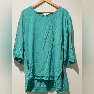Umgee - Women's Long Sleeve Side Slits Frayed‎ Edge Tunic Top Sz L
